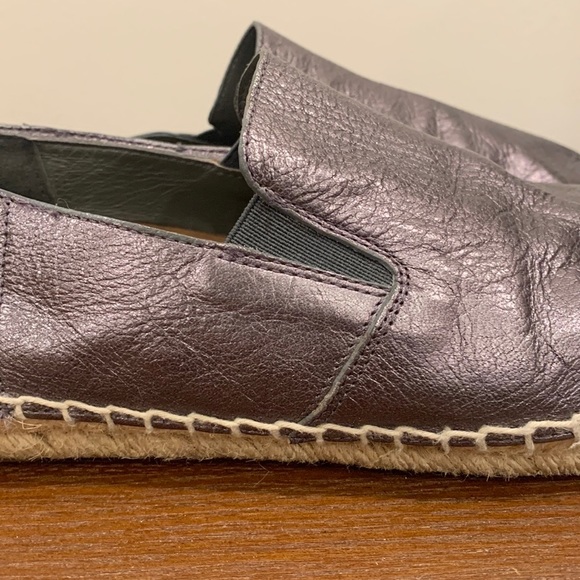 Vince Leather Metallic Canvas Flat Espadrilles - Picture 8 of 12